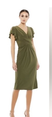 Mac Duggal IennaNWT Sz 4 12486 Flounce Sleeve Jersey Dress Olive Green S570  MOB | eBay