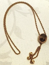 30" ornate rope chain gold filled necklace and purple smoke quartz slide pendant