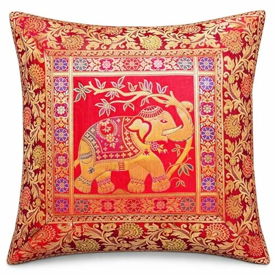 Funda de cojín de elefante brocado indio - Funda de almohada de seda decorati... - Imagen 1 de 4