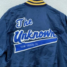 Vintage The Unknown Tow Truck Co Bomber Jacket Mens XL Blue Satin USA  Birdie 