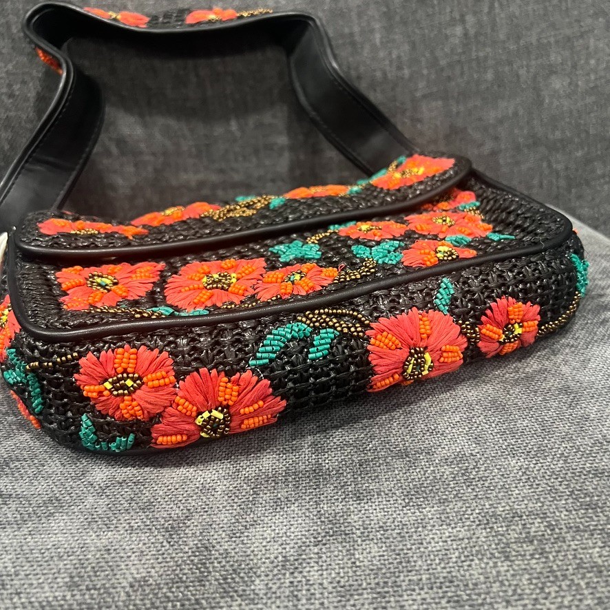 STAUD Tommy Raffia Beaded Bag California Poppy Floral | eBay