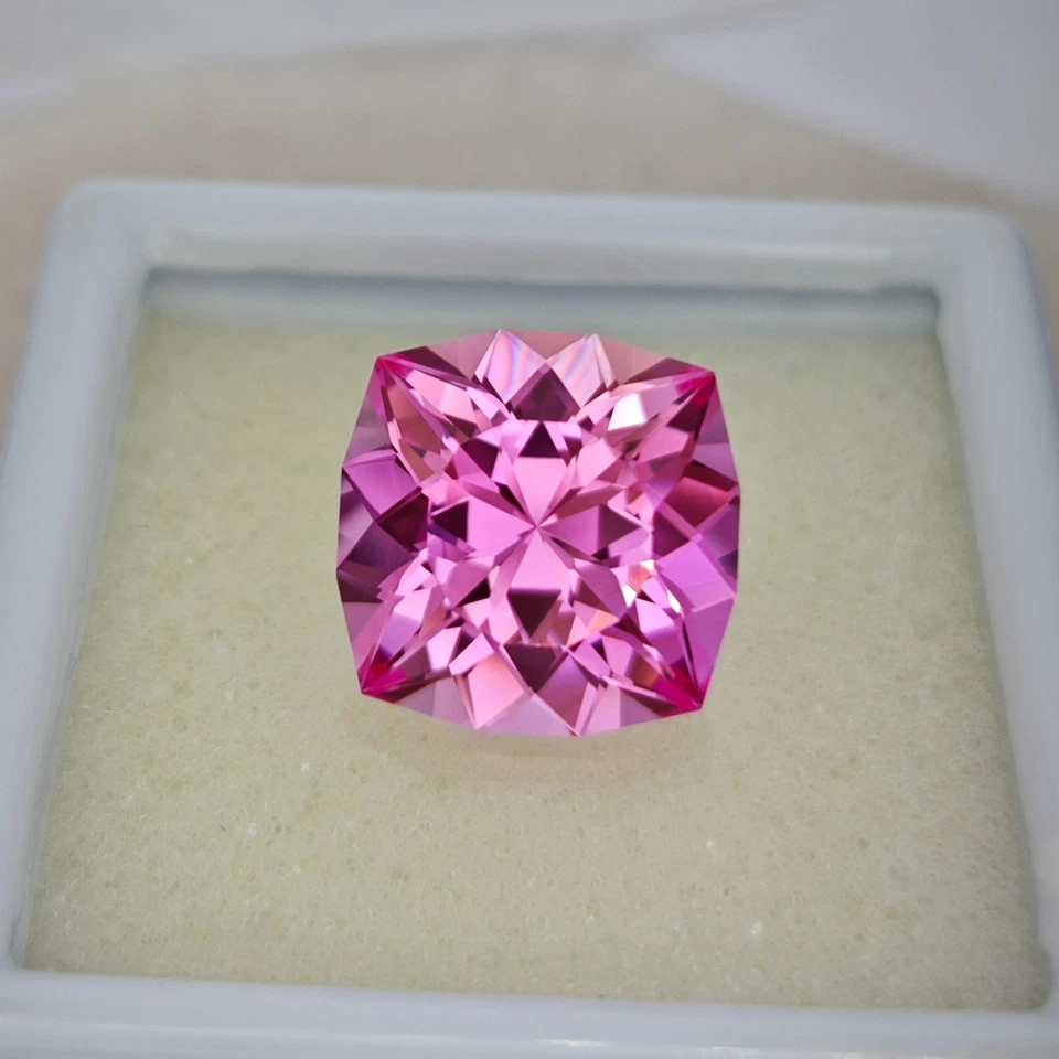 15 Ct Lab Grown Rose Pink Sapphire, 14 MM Cushion Cut Rose Sapphire - Image 2 of 3