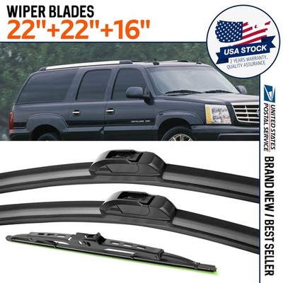 3 PCS Wipers Front & Rear Standard Flat Window Windshield Wipers 22''22''16'' Hook