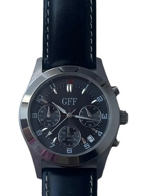 GFF Herren Chronograph Armbanduhr Schwarz Lederarmband Edelstahl