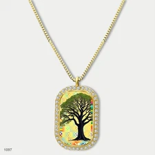 Gorgeous Tree Of Life Pendant Necklace Chain Printed Dog Tag Chain Gift Design C