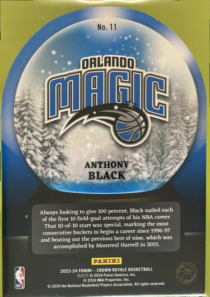 2023-24 Panini Crown Royale Anthony Black Sno Globe Blue /75 #11 RC Magic - Image 2 of 2