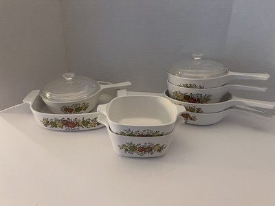 VINTAGE Corning Ware Spice of Life Set. 9 piece sauce Pans Casserole Dish lid 