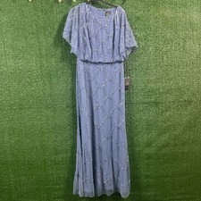 ADRIANNA PAPELL Hand-Beaded Blouson Gown With Flutter Sleeves French Blue Sz10