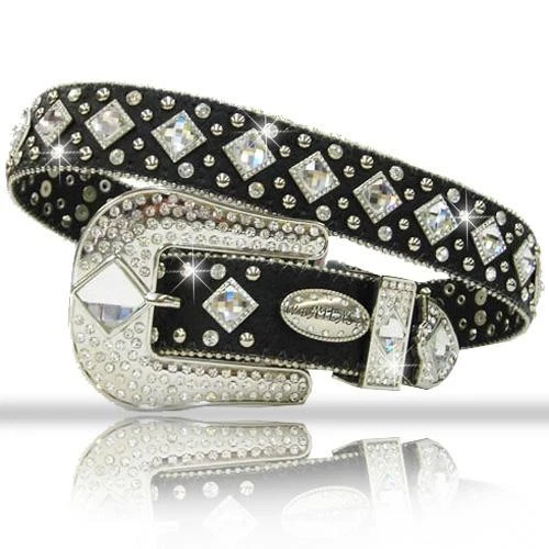 Atlas Western Womens Belt Studded Crystals Conchos Black