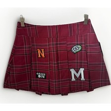 Y2K Skirt M Punk Plaid Pleated Mini Grunge Maroon Schoolgirl Skater Cosplay