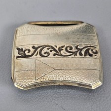 Antique Silver Top Ornate Art Deco Belt Buckle W/ Engraved Design 1.5x1.3"