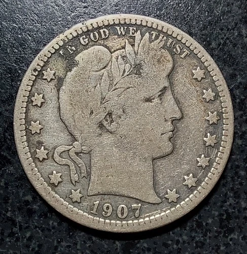 1907 Barber Liberty Head Quarter Dollar Coin- 25C