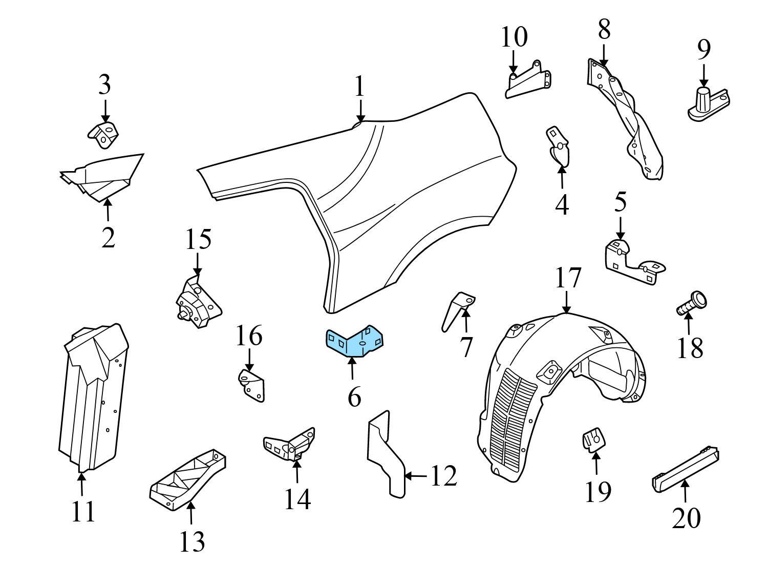 08-12 14-15 AUDI R8 - REAR Right SIDE / Quarter Panel Mount Bracket (Lower)