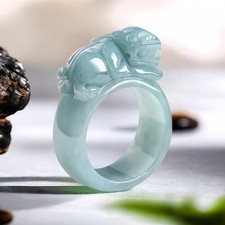 Blue Real Myanmar Jade Pixiu Rings Burmese Jadeite Fashion Natural Jewelry