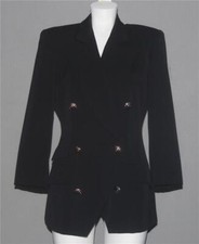 Classiques Black Wool Double Breasted Gold Buttons Pointed Front Blazer Wm's 10