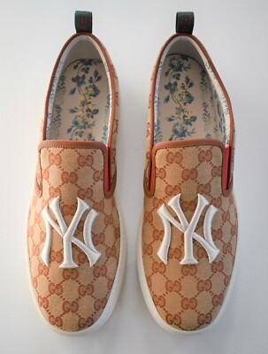 🆕️ Auth GUCCI GG Logo Canvas NY YANKEES™ Patch SLIP ON Sneakers