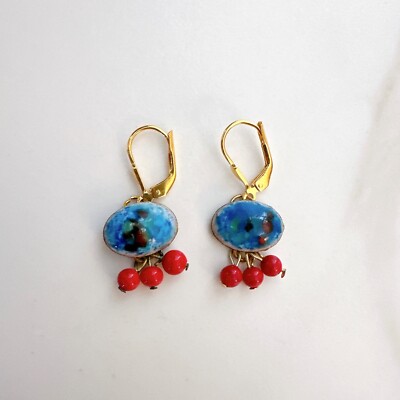 Vintage Emaille und Glas Hebelboden 22K Vermeil Joli Schmuck - NEU