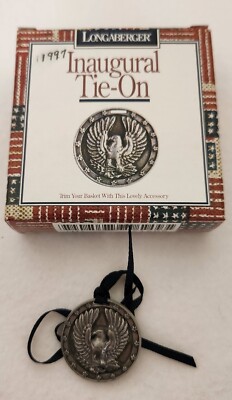 Longaberger 1997 Inaugural Round Pewter Tie On Full Eagle New in Box #71609 USA