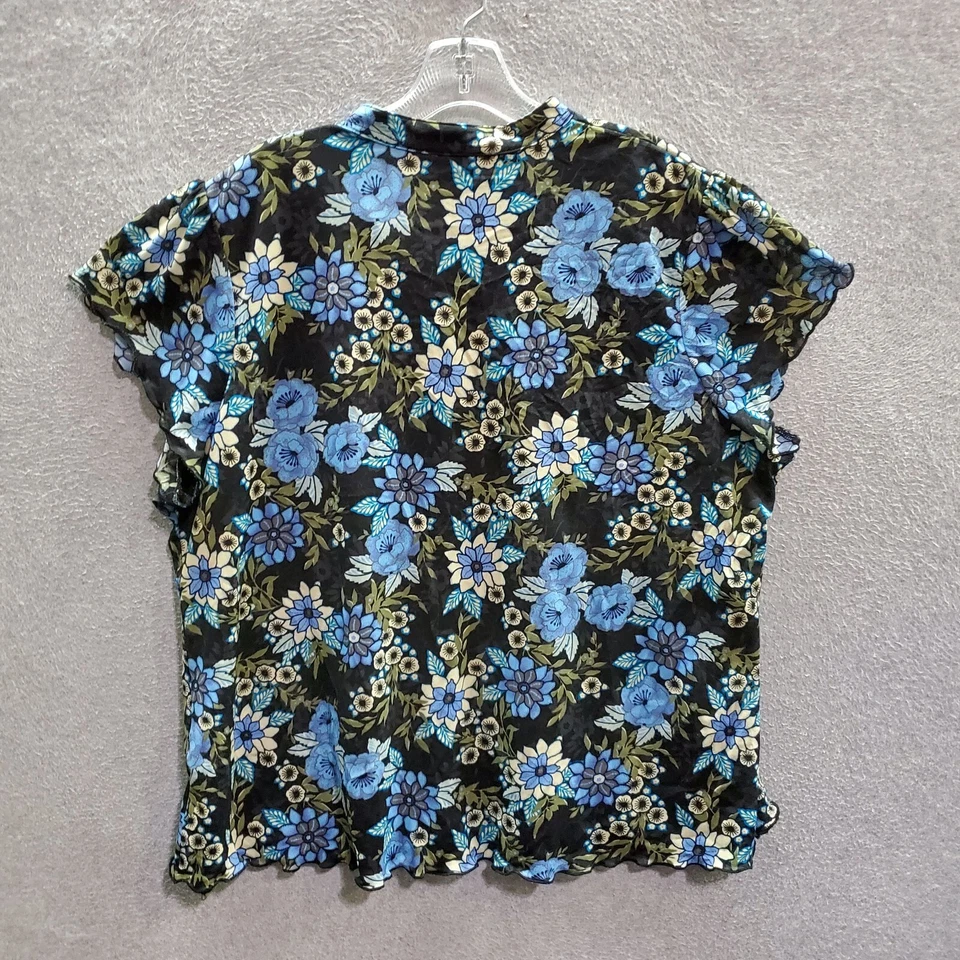 Blusa Top Sag Harbor Mujer 2X Negra Floral Popover Pintuck Manga Corta Foto 4 de 4