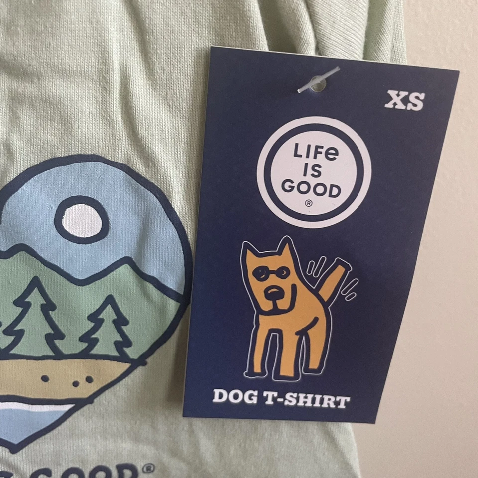 NOVA Camisa Life is Good Dog Tamanho XS Coração Verde Ao Ar Livre Árvores Pet Filhote Presente Novo com etiquetas - Imagem 3 de 4