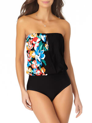 Anne Cole ESF11201 Women's Summer Bunches Blouson One-Piece, 12, Black/Floral