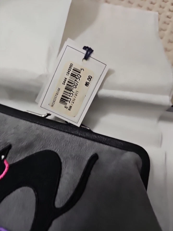 Cartera sin asas gris LULU by Lulu GUINNESS cierre nuevo de lote con gato negro Foto 2 de 4