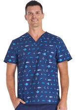 Gone Fishin' Cherokee Scrubs Genuine Mens V Neck Top CK692 GNFS