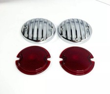 Pair Tail Light Lenses W Chrome Finned Grilles Bezel For 1933-36 Ford Pair Tail Light Lenses W Chrome Finned Grilles Bezel For 1933-36 Ford