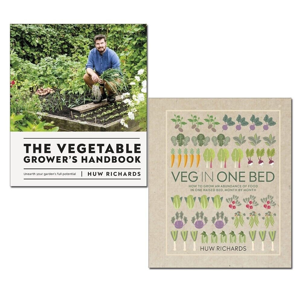 Huw Richards 2 Books Collection Set Vegetable Grower's Handbook, Veg in One Bed