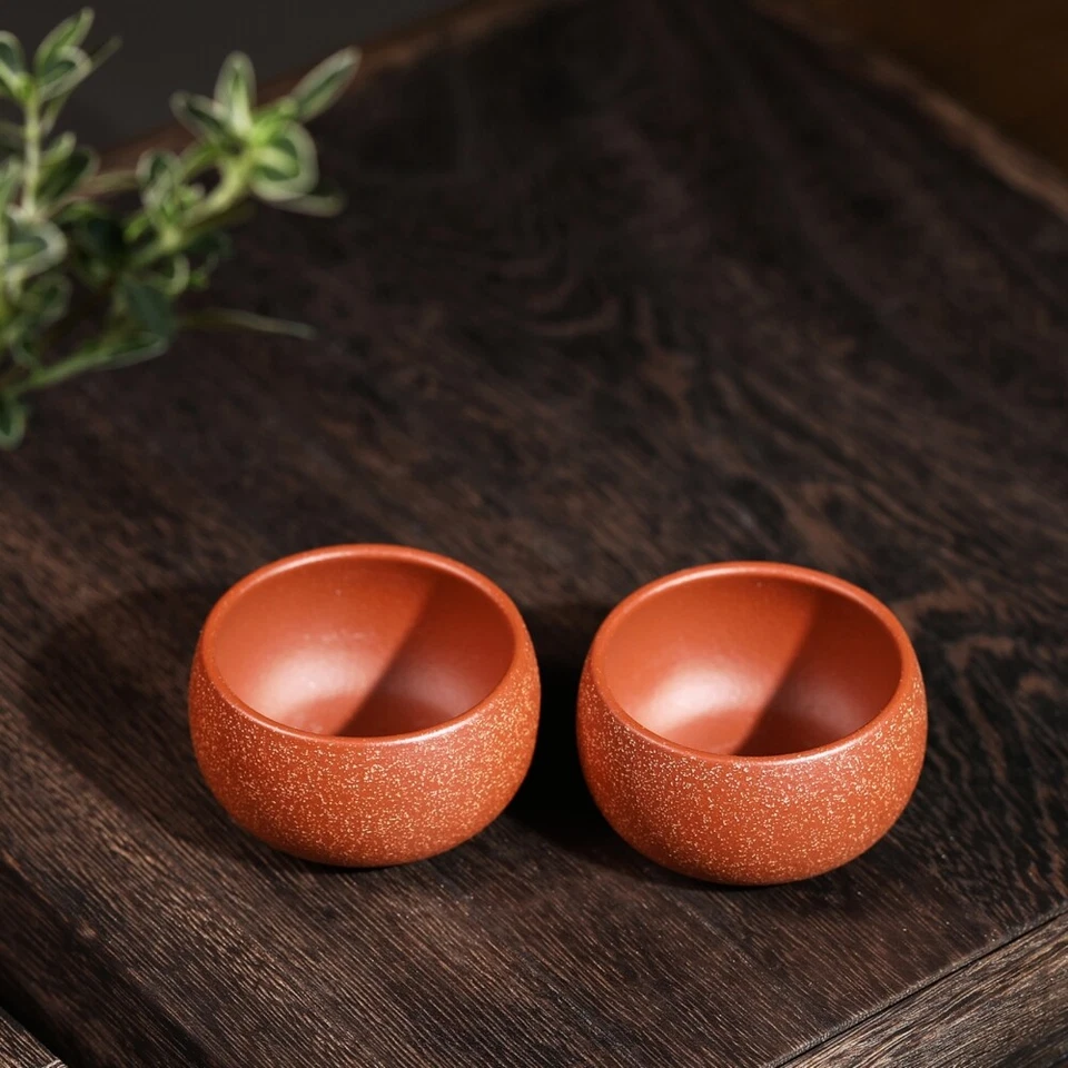 Lote de 2 tazas de té hechas a mano tazas de té de kungfu chino real Yixing Zisha arcilla púrpura Foto 3 de 4