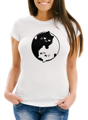 Katzen T-Shirt Damen Ying Yang Cats Motiv Moonworks 