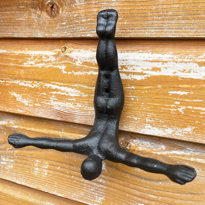 Diving Man Coat Hook Black Cast Iron Figurine Wall Mounted Towel