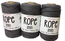 Liquidation Sale.  Premier Yarn Rope 3 Spools 3mm &ldquo;Smoked&rdquo;. Macrame, Crafts
