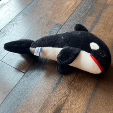 Vintage Sea World 1992 Shamu Orca killer whale plush stuffed animal 15 inch blac
