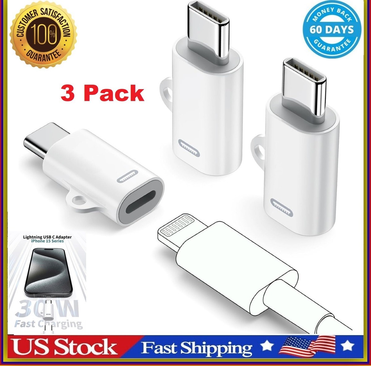 USB C to Lightning Adapter Pack [Mfi Certified] Lightning Female