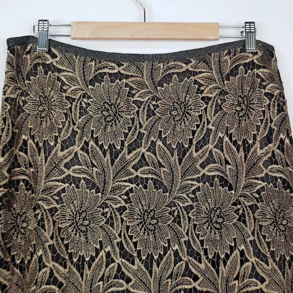 [ESCADA] Falda de encaje floral dorado para mujer | Talla EUR 42 o AU 14 / US 10 Foto 2 de 4