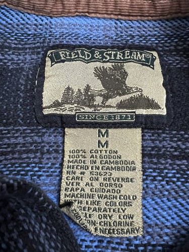 Vintage Field & Stream Heavy Flannel Med Buffalo Plaid Men's Shirt Blue - Picture 3 of 5
