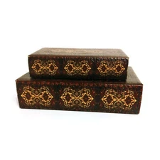 Decorative Book Box Set of 2 Storage Hideaway Trinket Classic Book Lined