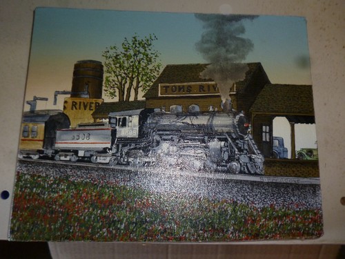 Locomotora H. Hargrove lienzo óleo serigrafía parada en la estación Tom's River - Imagen 4 de 10