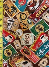 All Coffee All The Time Michael Miller Fabric coffee signs shop java