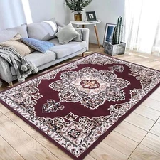Contemporary Modern Area Rug or Runner Burgundy Geometric Medallions CARPET