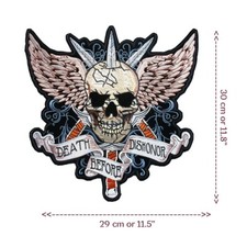 Large Embroidered Patch Biker Motorcycle DEATH BEFORE DISHONOR Skull Sew Iron on
