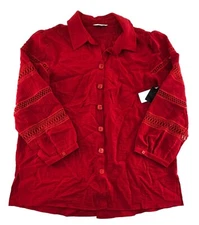NWT John Mark red lacy embroidered button front shirt blouse L