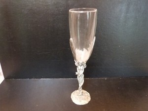 WHIMSICAL DETAILED Fantasy Fairy Pewter & Glass Champagne Flute Glass 8.25"