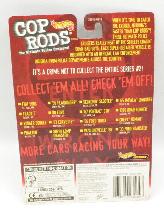 Hot Wheels Cop Rods Series 2 ‘56 Ford Truck Key West Police 1:64 1999 Real Rider - Image 3 of 4