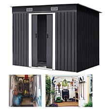 4x8 FT Metal Garden Shed Pent Roof With Free Foundation Base Storage House UK
