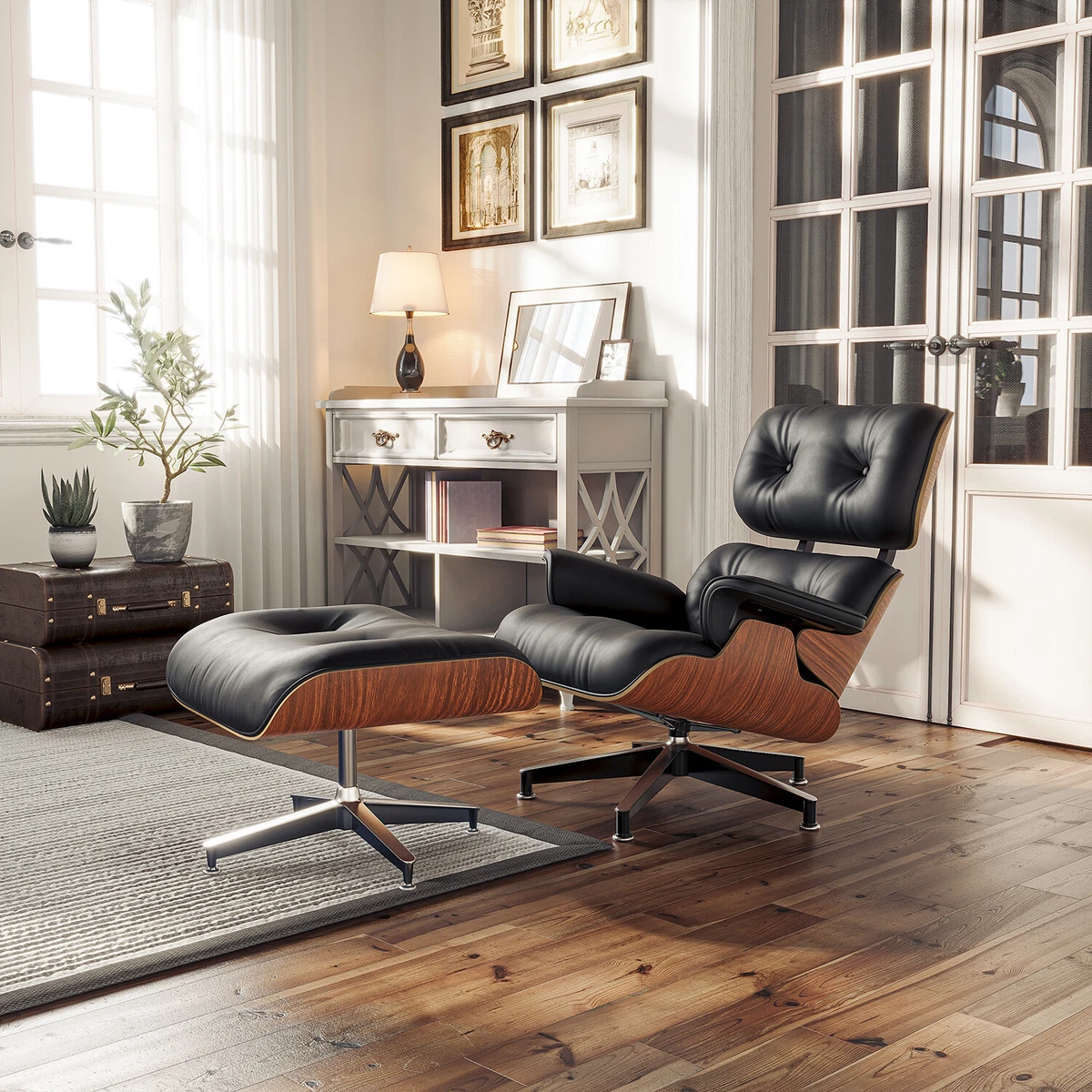 Eames Lounge Chair Ottoman Real Leather Sofa Recliner Armchairs