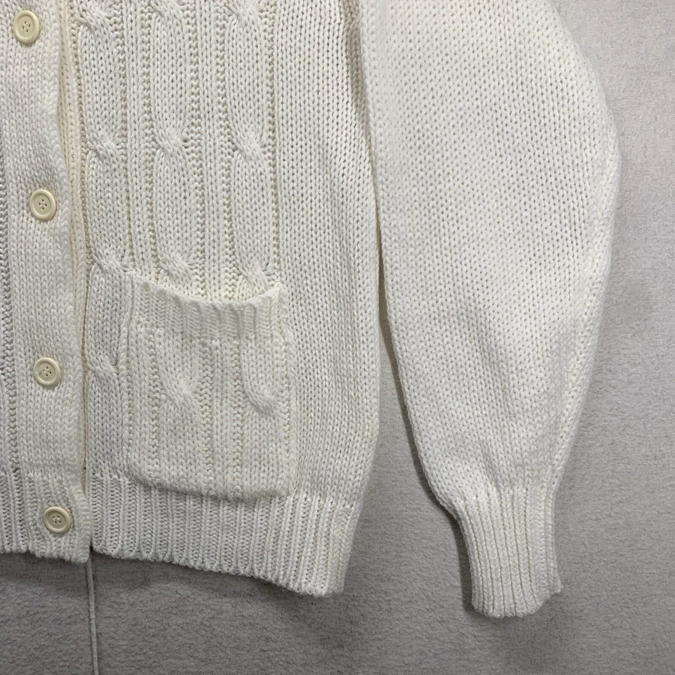 Cárdigan ligero tejido con cable vintage para mujer Dana Scott acrílico blanco grande Foto 3 de 4