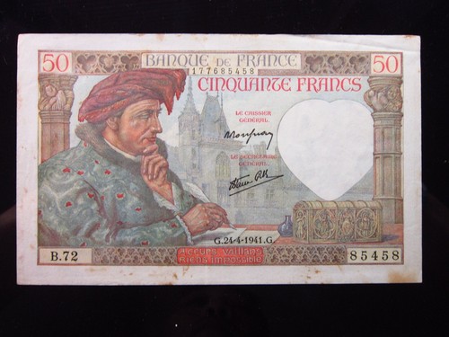 France 50 Francs 1941 h5458 P93 Banque Francaise Banknote Money - Picture 2 of 3