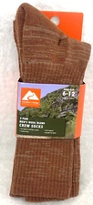 Ozark Trail Men's Crew Socks 3-Pk Wool Blend SZ 6-12 Cognac Brown Color